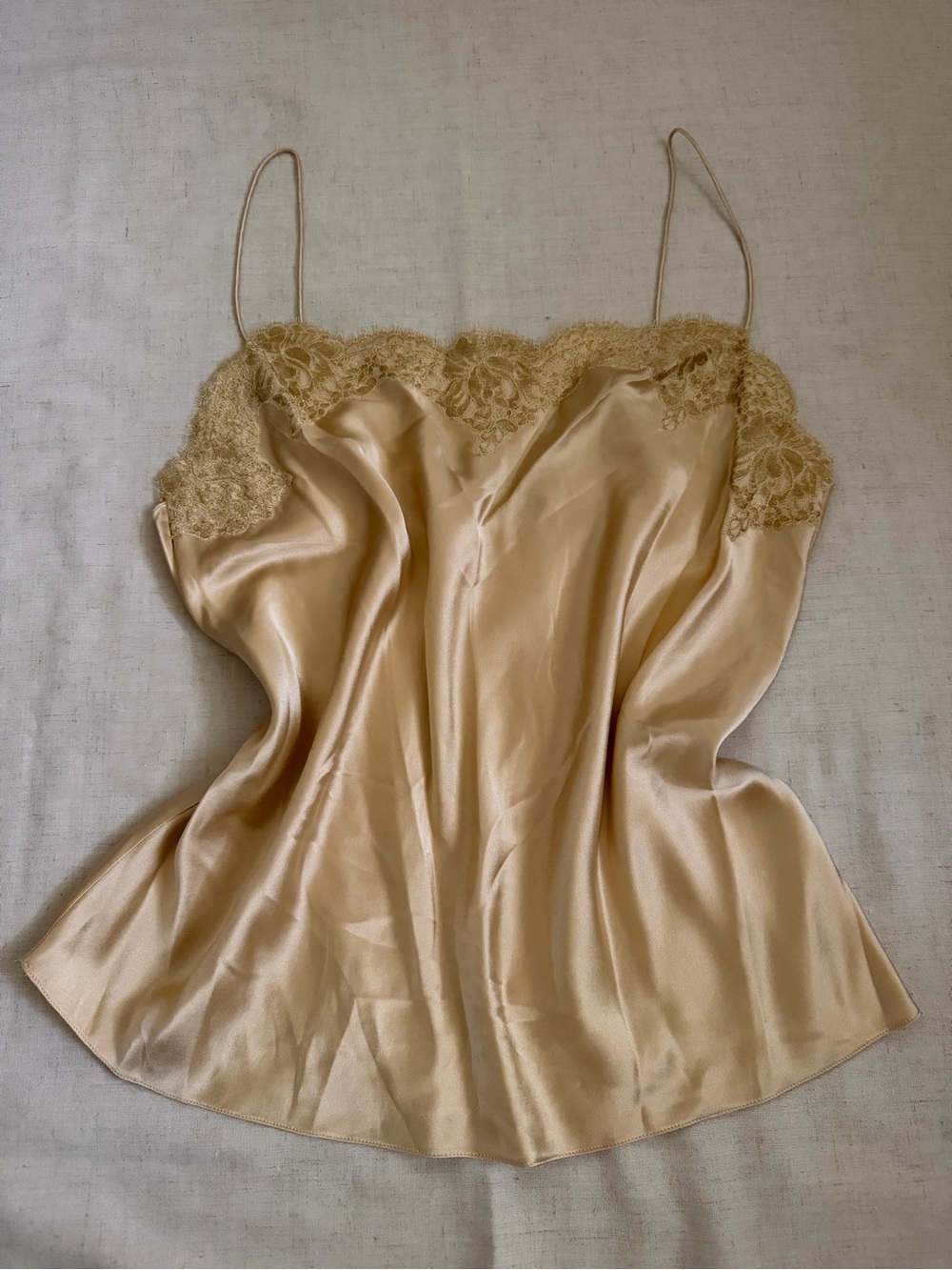 Ralph Lauren Lace Trim Silk Satin Camisole Top Gold Sz 16 Hollywood Glam Holiday